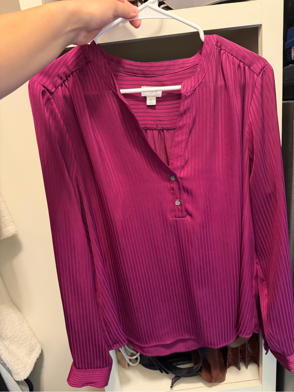 J. Crew Fuchsia Ribbed Henley Blouse